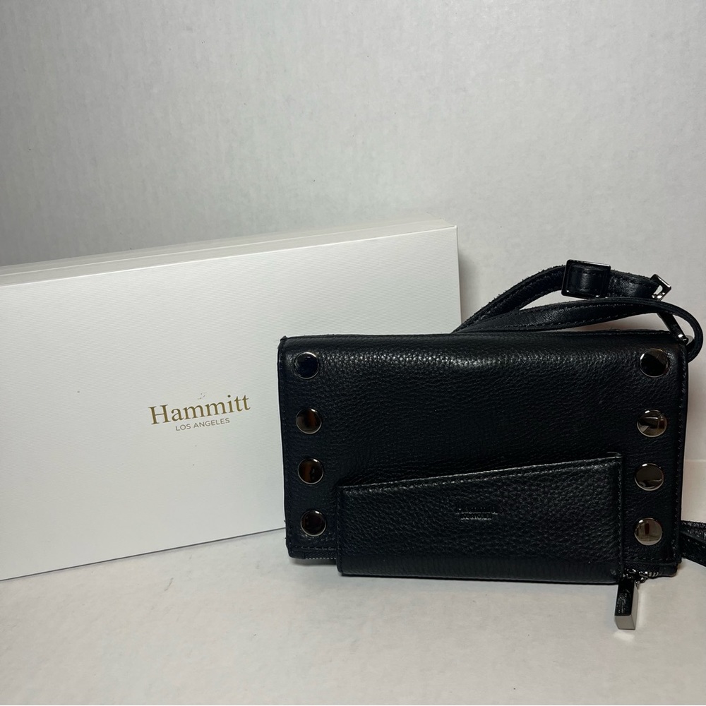 Hammitt Levy Black Leather Crossbody Convertible Bag Gunmetal Accent